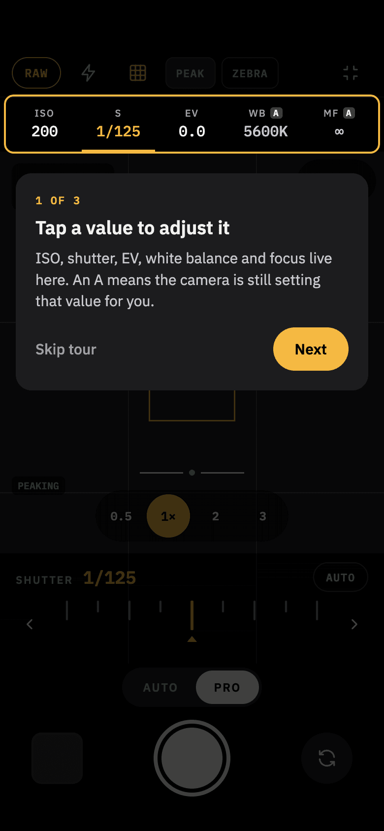 Learn on the live camera — Ophos Pro Camera