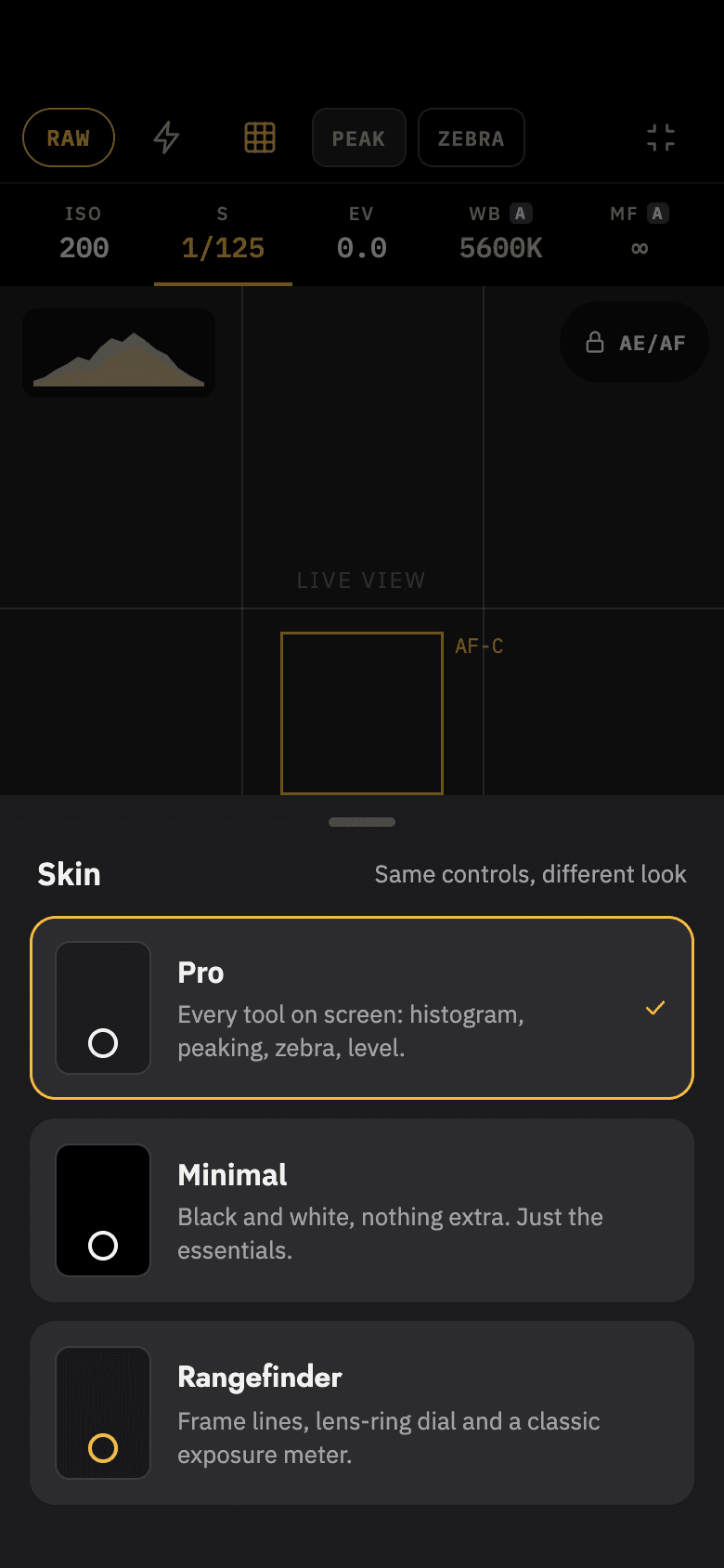 Pick how much camera you see — Ophos Pro Camera
